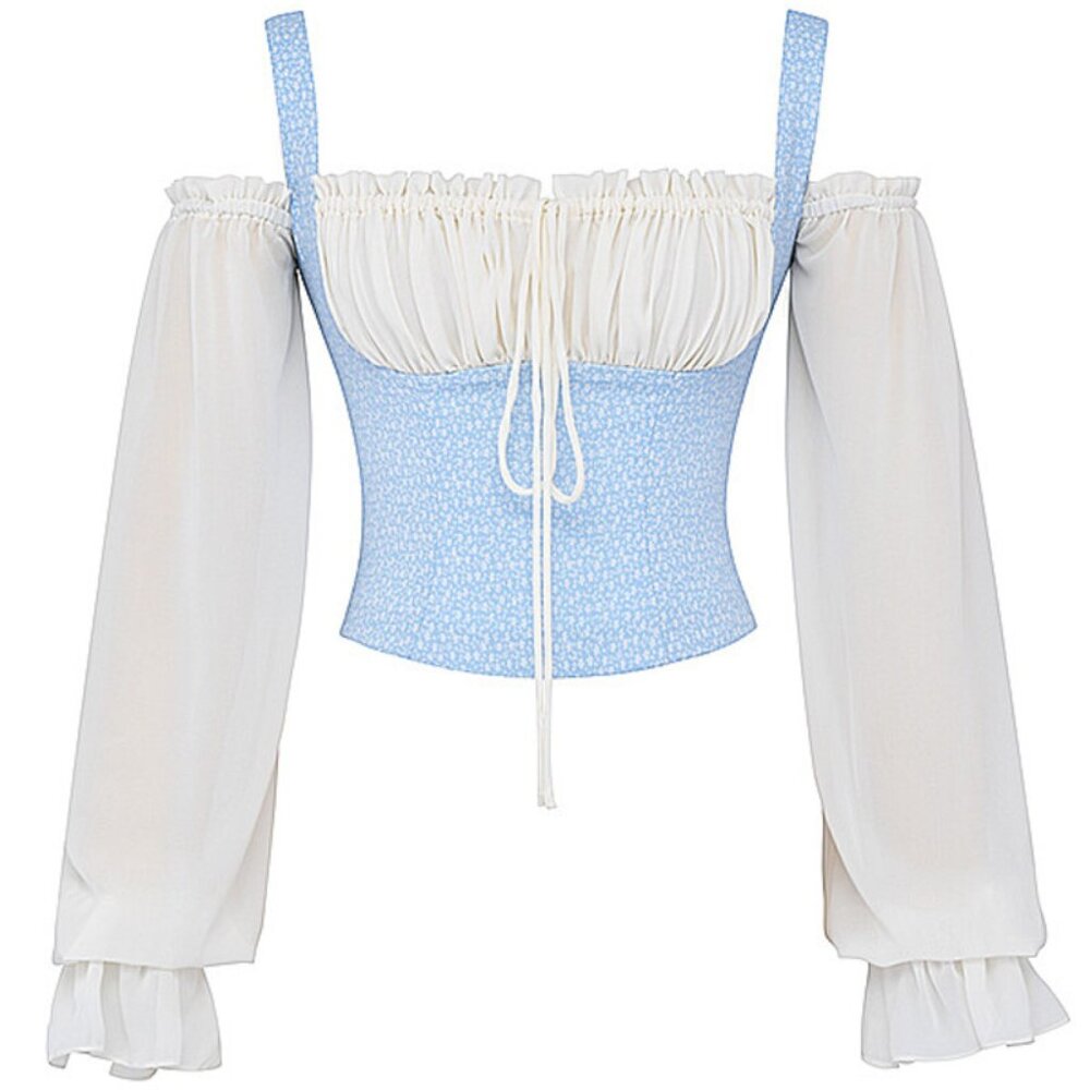 Blue & White Puff Sleeve Corset | Mistress Rocks (House of CB sister brand)
